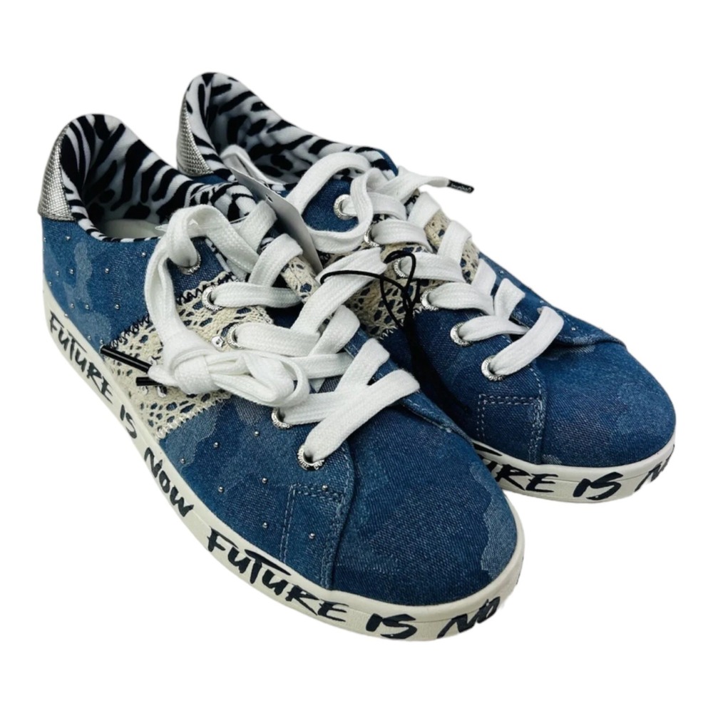 NEW Desigual X Disney Future Now Blue Denim Lace Sequin Sneaker Shoe Women Sz 6